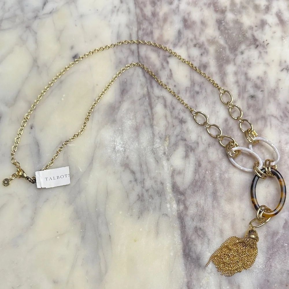 TalbotsโGold Necklace with Cream and Tortoiseshell Links